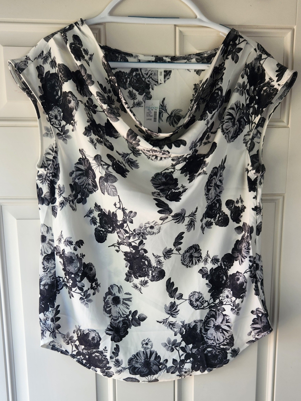 Womens Maurices Black and White Floral Cowl Neck Camisole Top